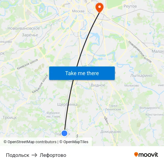 Подольск to Лефортово map