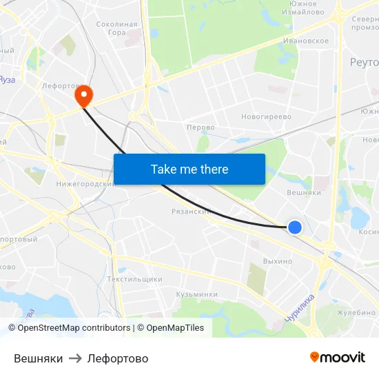 Вешняки to Лефортово map