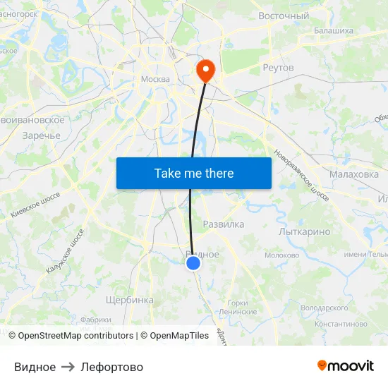Видное to Лефортово map