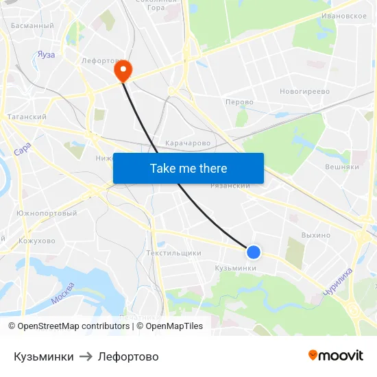 Кузьминки to Лефортово map