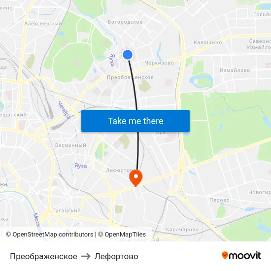 Преображенское to Лефортово map