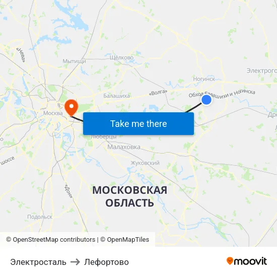 Электросталь to Лефортово map