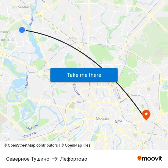 Северное Тушино to Лефортово map