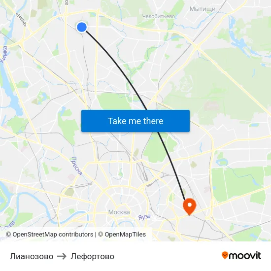 Лианозово to Лефортово map