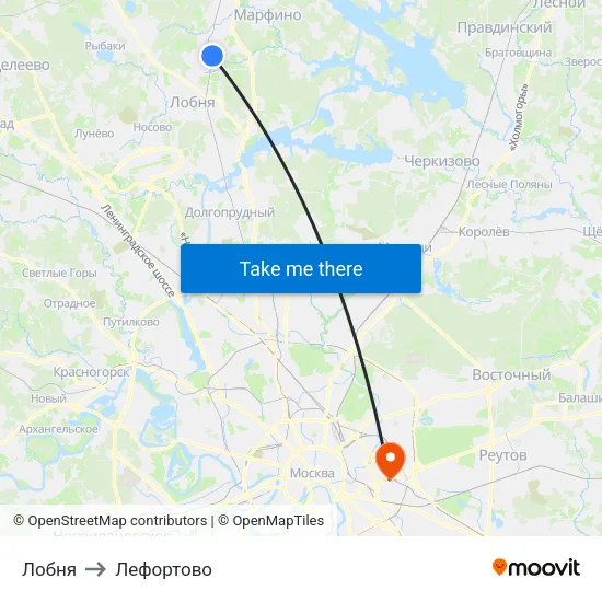 Лобня to Лефортово map