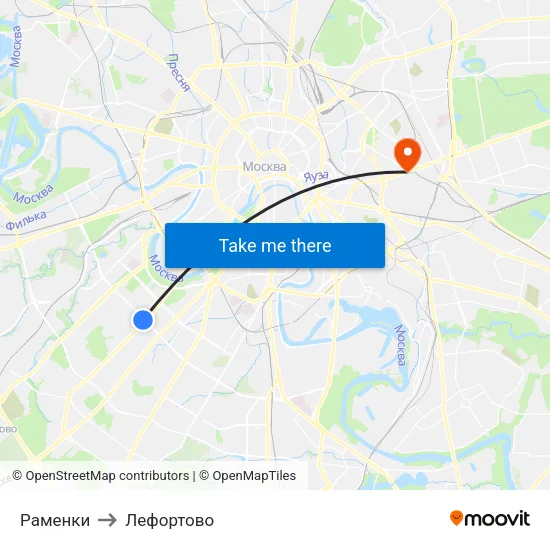 Раменки to Лефортово map