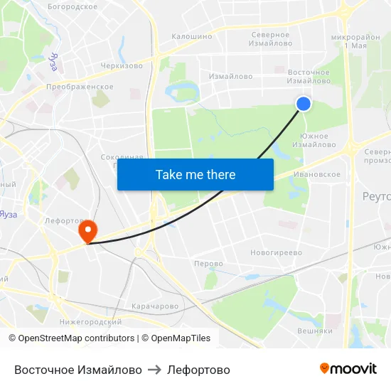 Восточное Измайлово to Лефортово map