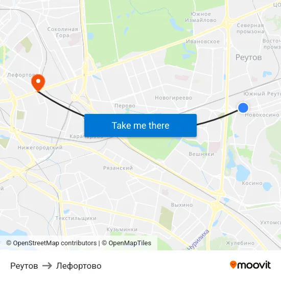 Реутов to Лефортово map