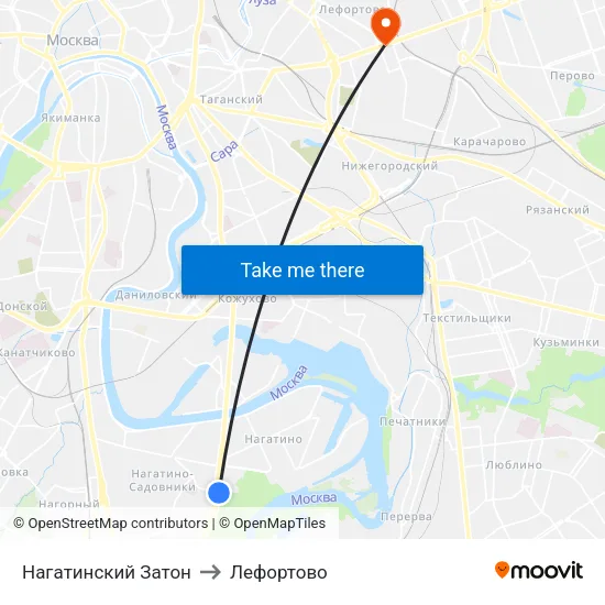 Нагатинский Затон to Лефортово map