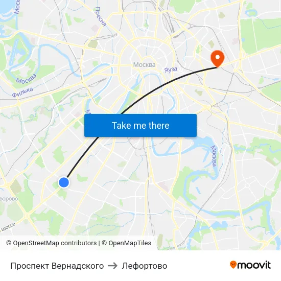 Проспект Вернадского to Лефортово map