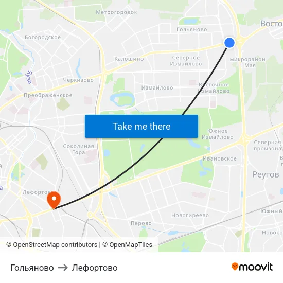 Гольяново to Лефортово map