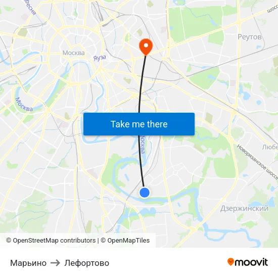 Марьино to Лефортово map