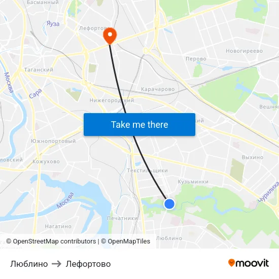 Люблино to Лефортово map