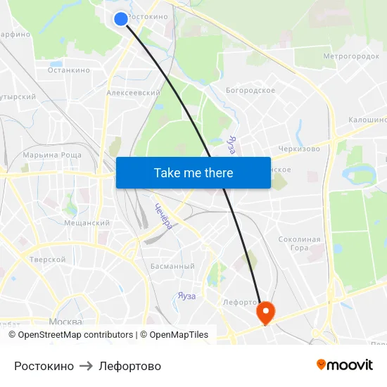 Ростокино to Лефортово map