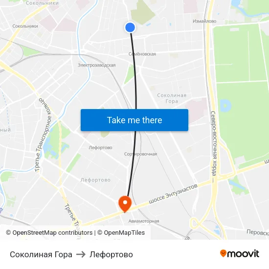 Соколиная Гора to Лефортово map