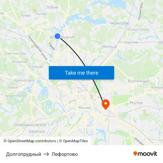 Долгопрудный to Лефортово map