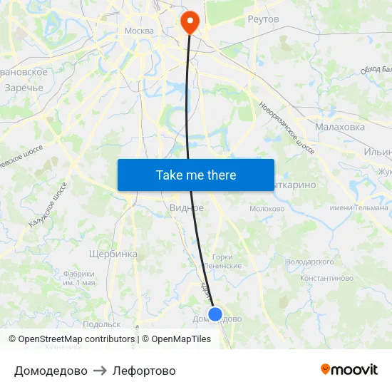 Домодедово to Лефортово map