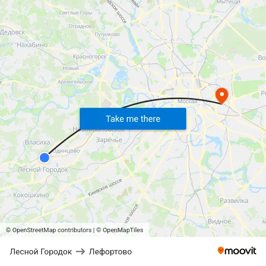 Лесной Городок to Лефортово map