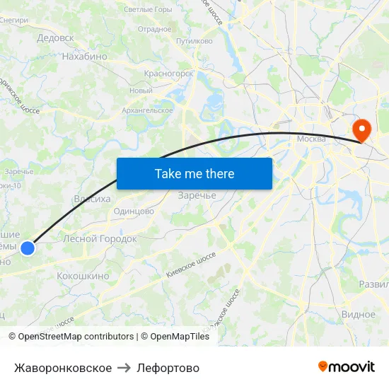 Жаворонковское to Лефортово map