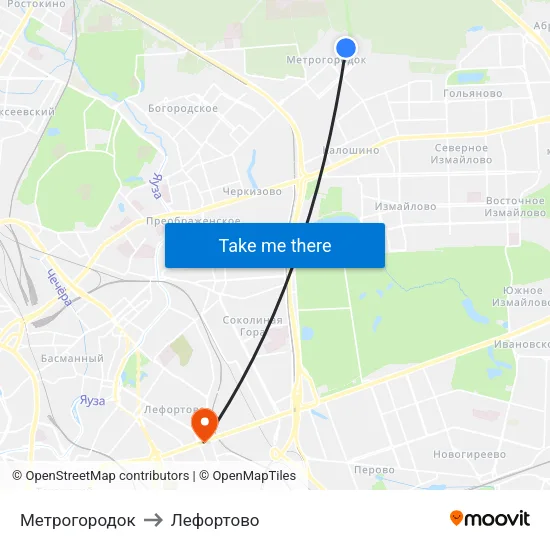 Метрогородок to Лефортово map