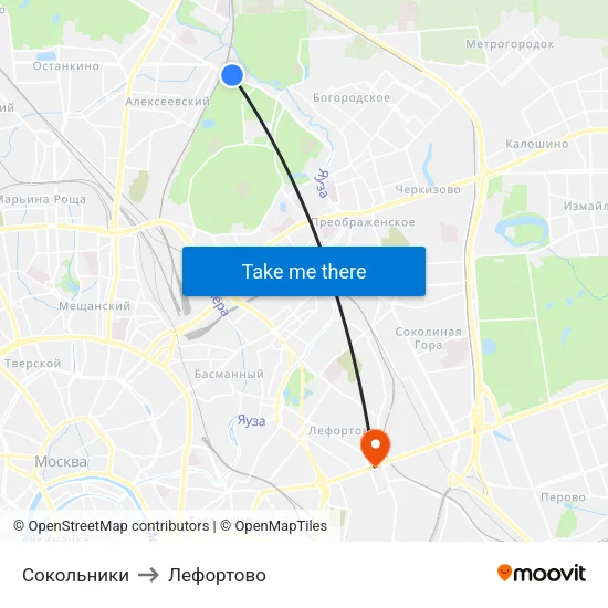 Сокольники to Лефортово map