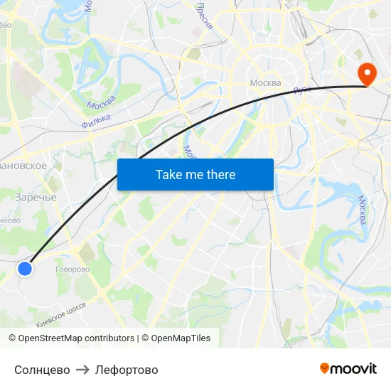 Солнцево to Лефортово map