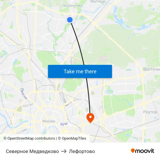 Северное Медведково to Лефортово map