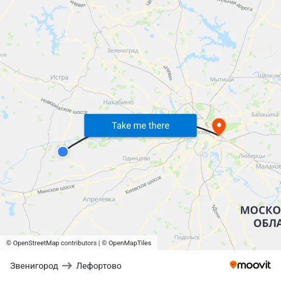 Звенигород to Лефортово map