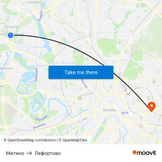Митино to Лефортово map