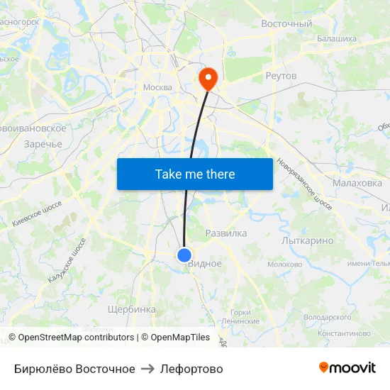Бирюлёво Восточное to Лефортово map