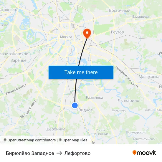 Бирюлёво Западное to Лефортово map