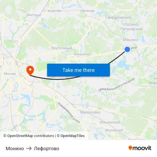 Монино to Лефортово map