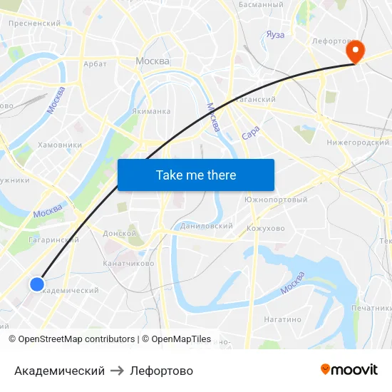 Академический to Лефортово map
