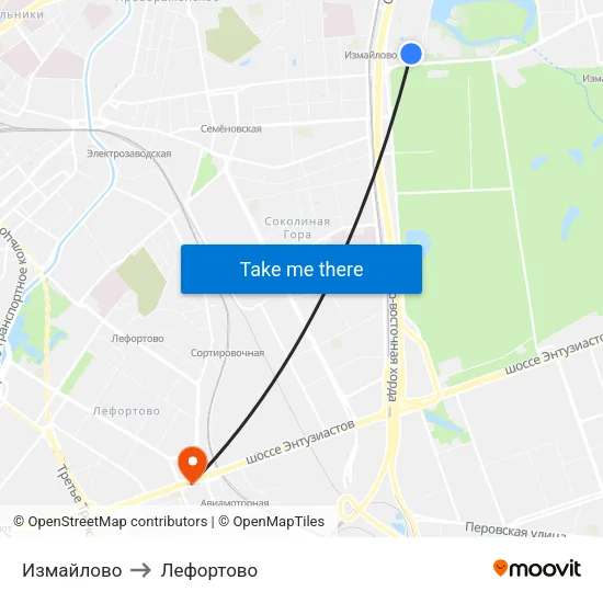 Измайлово to Лефортово map