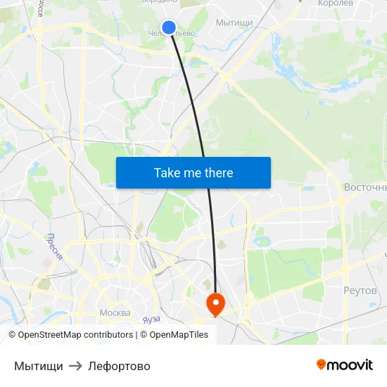 Мытищи to Лефортово map