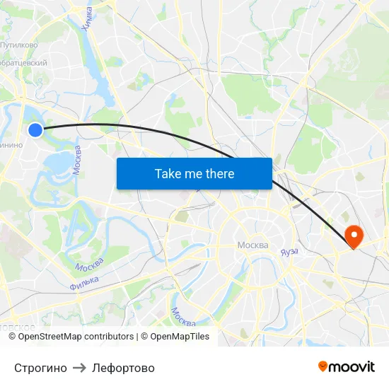 Строгино to Лефортово map
