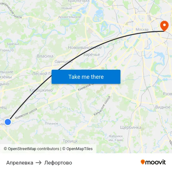 Апрелевка to Лефортово map
