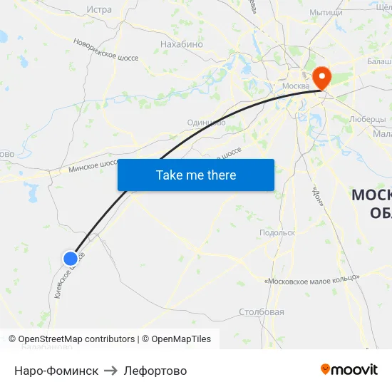 Наро-Фоминск to Лефортово map