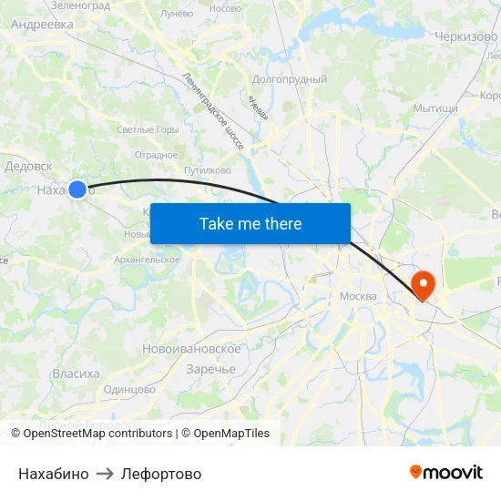 Нахабино to Лефортово map