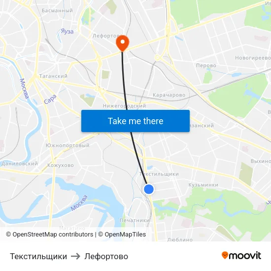 Текстильщики to Лефортово map