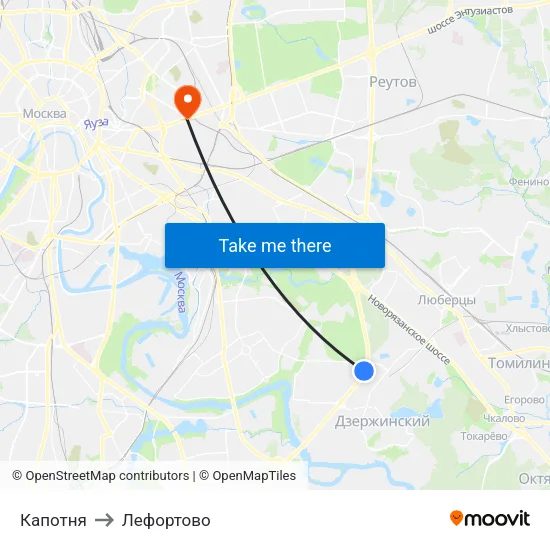 Капотня to Лефортово map