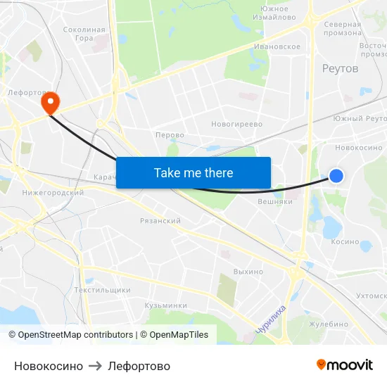 Новокосино to Лефортово map