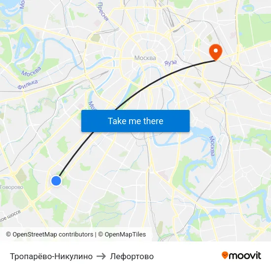 Тропарёво-Никулино to Лефортово map