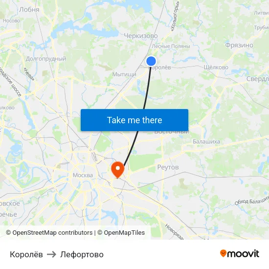 Королёв to Лефортово map