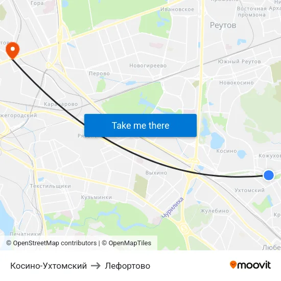 Косино-Ухтомский to Лефортово map