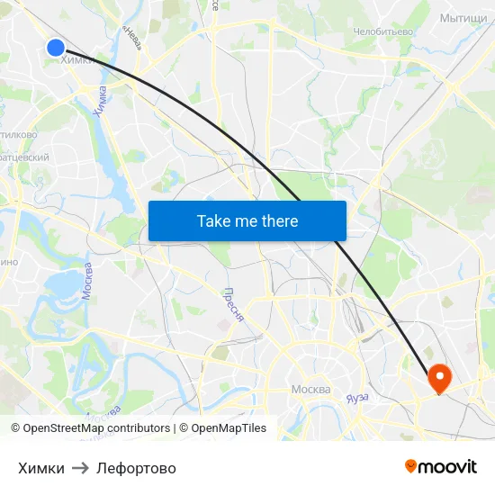 Химки to Лефортово map