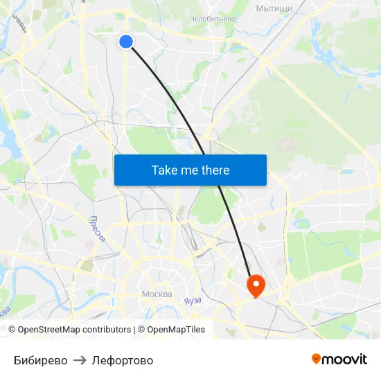 Бибирево to Лефортово map