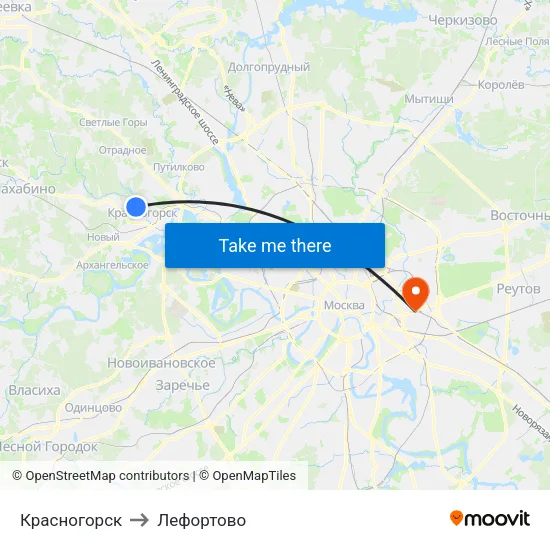 Красногорск to Лефортово map