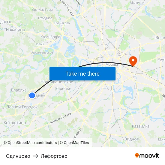 Одинцово to Лефортово map