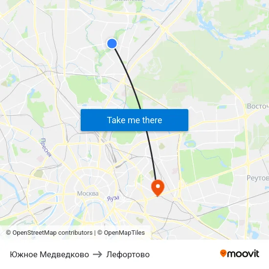 Южное Медведково to Лефортово map